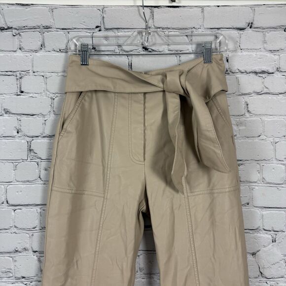 Jonathan Simkhai Tessa Vegan Leather Pants Womens 6 Tie Waist in Egret Khaki - Picture 5 of 16